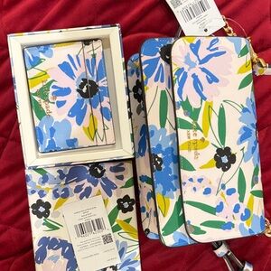 Kate Spade Blue and Green Floral Purse and Wallet Set